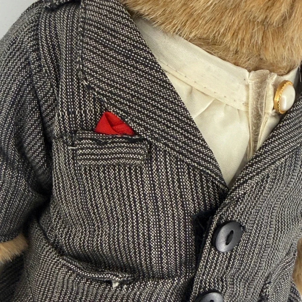 Vintage Plush Teddy Bear in Gray Pinstripe Skirt Suit Professional Career Bear